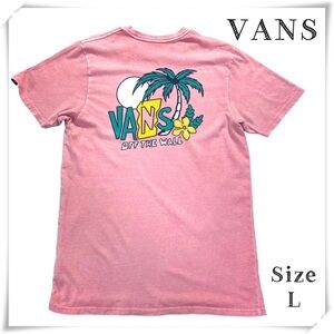 VANS off the Wall Hawaiian Logo Skaters T-Shirt in Vintage Coral Pink Size L